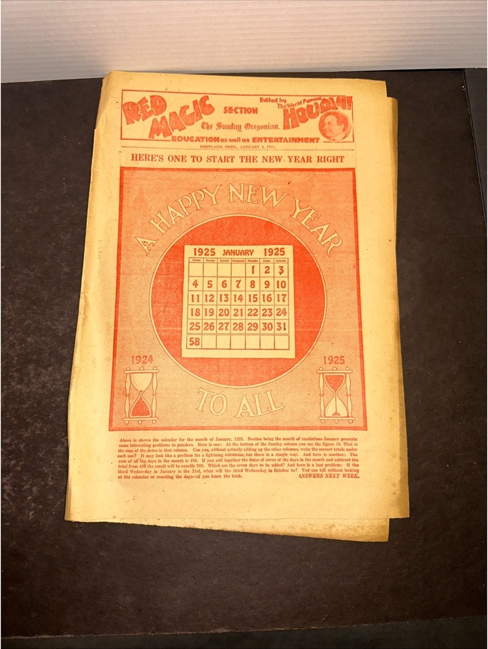 1925 Houdini Red Magic Section Sunday Oregonian Puzzles Magic Newspaper